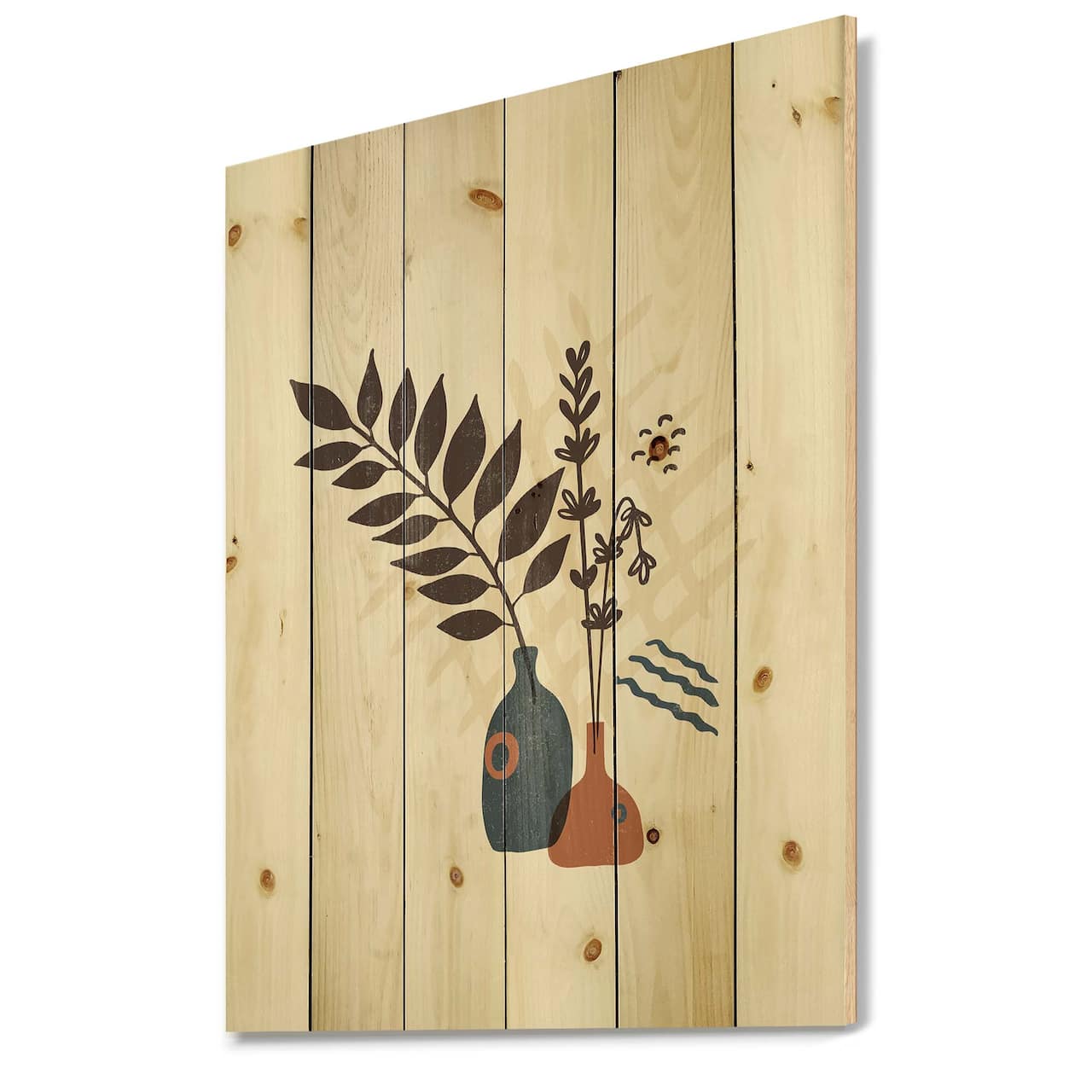 Designart - Vintage Boho Minimalistic Flowers I - Modern Print on Natural Pine Wood